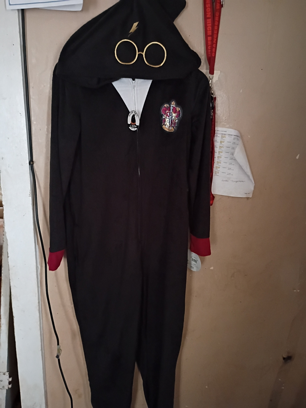 Children's Black Wizard Onesie Costume with Hood and Glasses